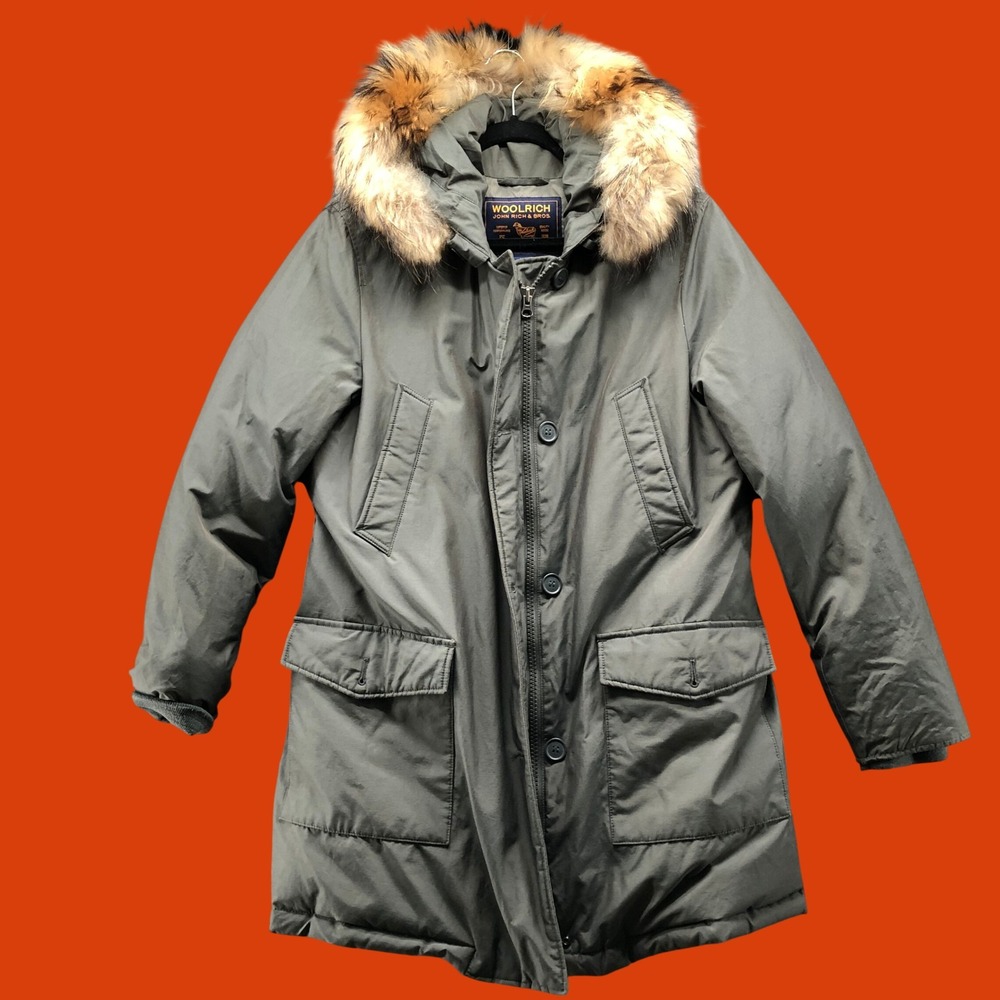Woolrich John Rich & Bros Arctic Down Parka Real Fur Hood Sage Green Large